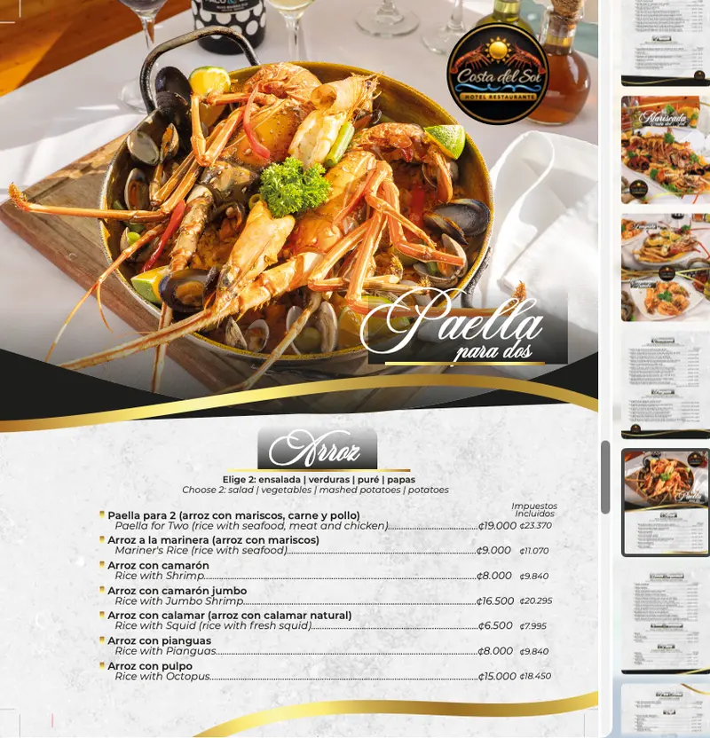 Menú: diseño y fotografía — Restaurante Costa del Sol